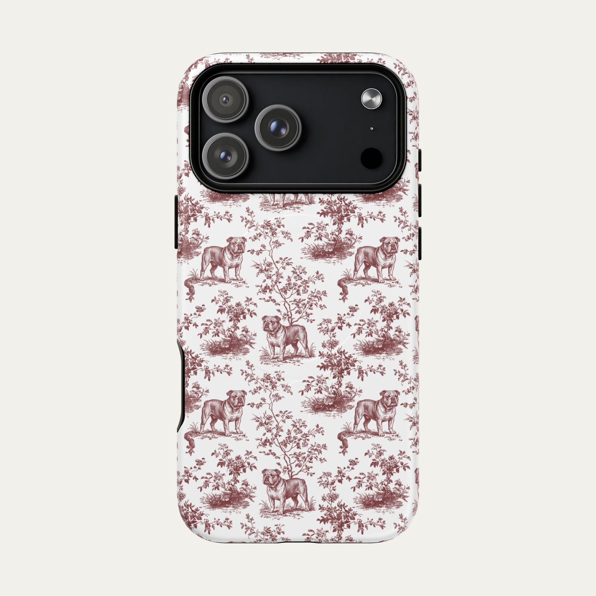 English Bulldog Burgundy Toile phone Case