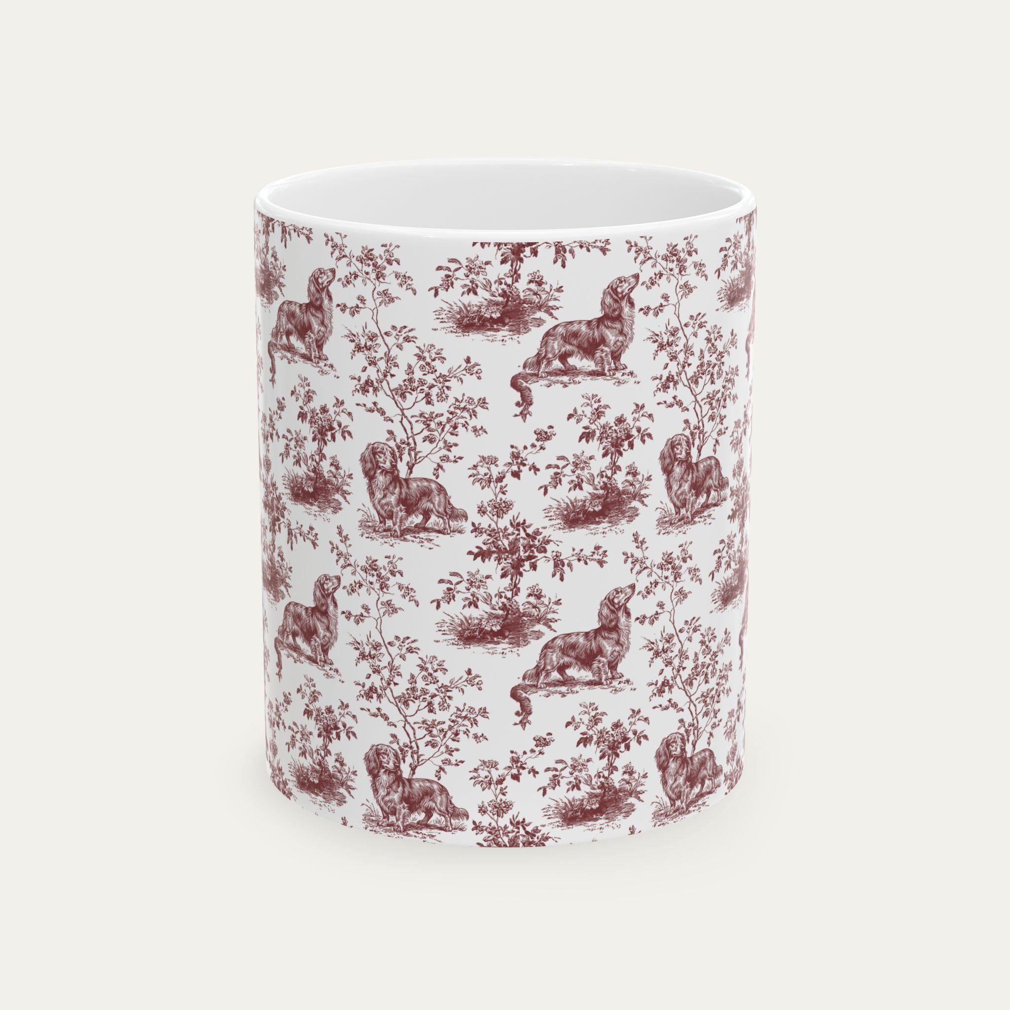 Dachshund Long haired Burgundy Toile Mug