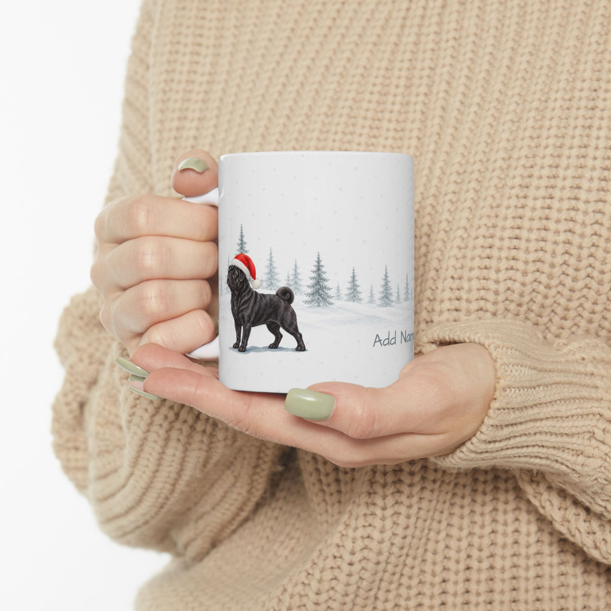 Custom Pug Black Christmas Santa Hat Mug