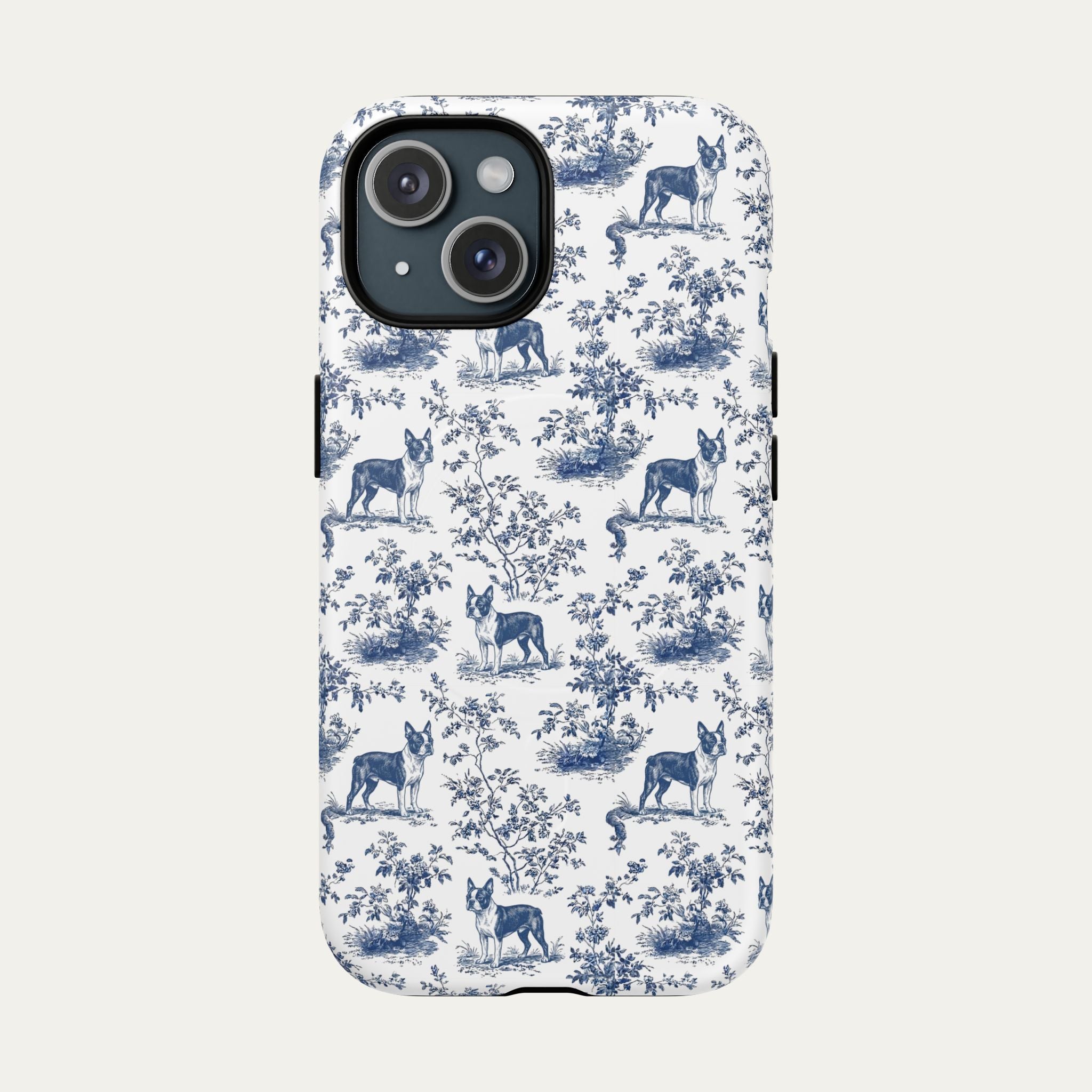 Boston Terrier Blue Toile Phone case