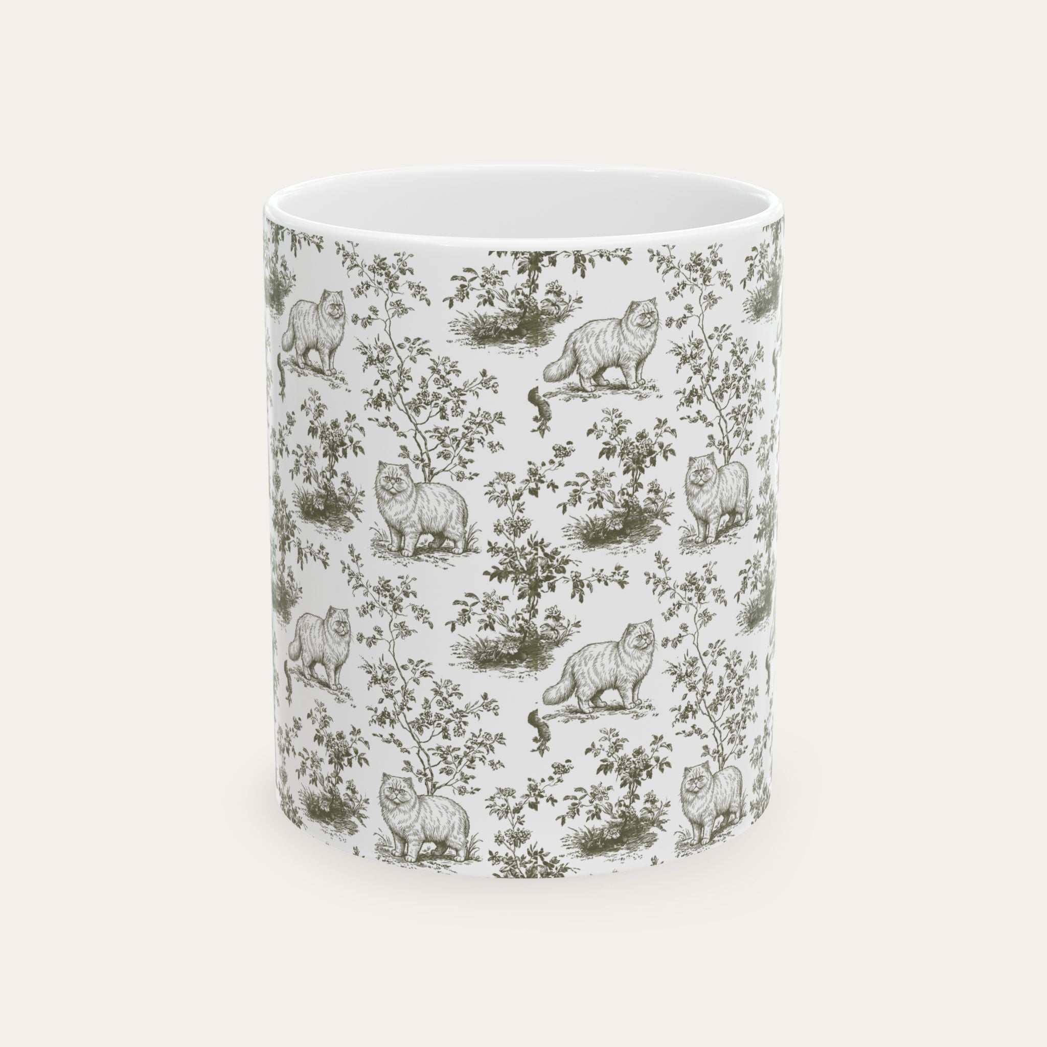 Persian Cat Sage Green Toile Mug
