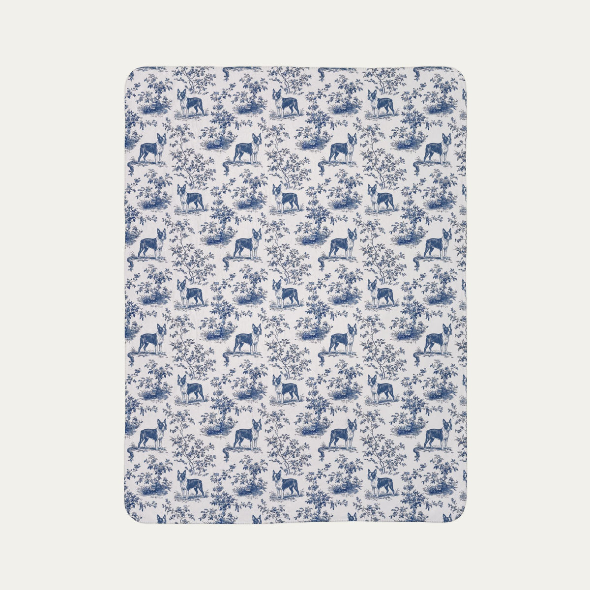 Boston Terrier Toile De Jouy Fleece Blanket