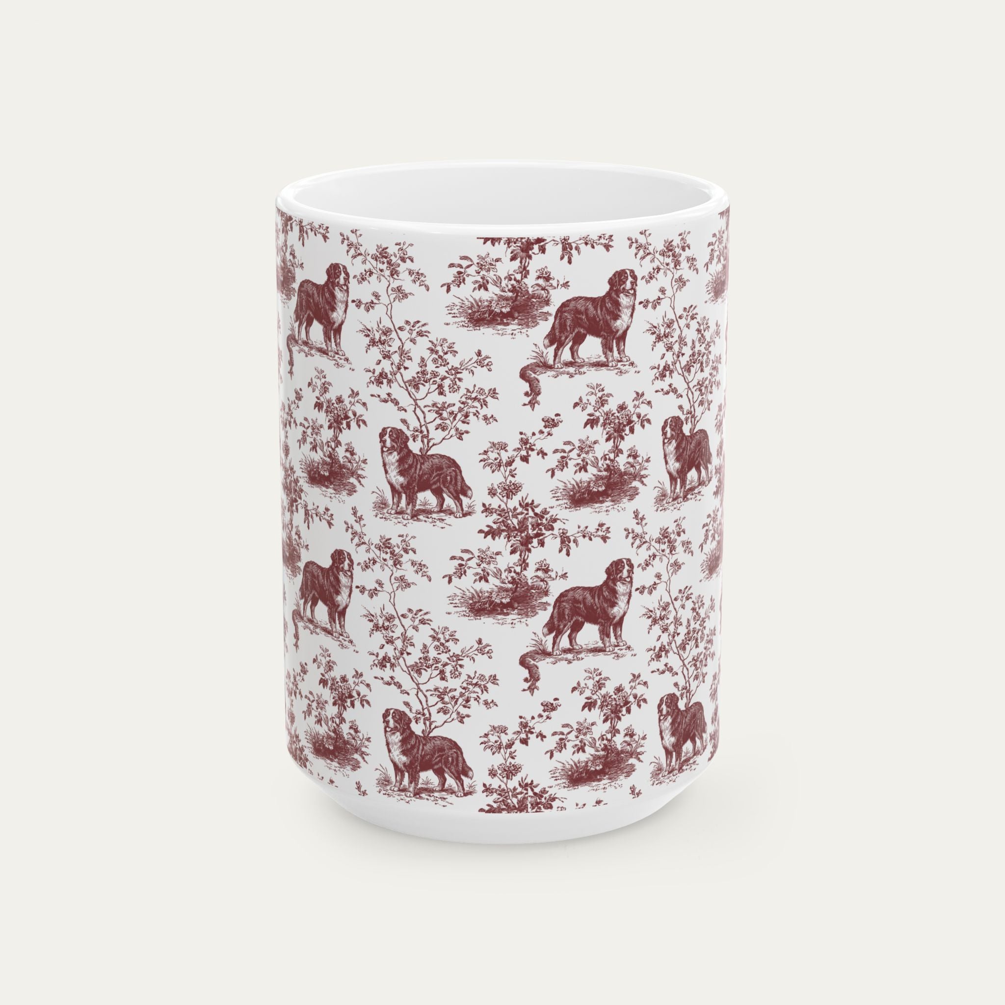 Bernese Mountain Burgundy Toile Mug
