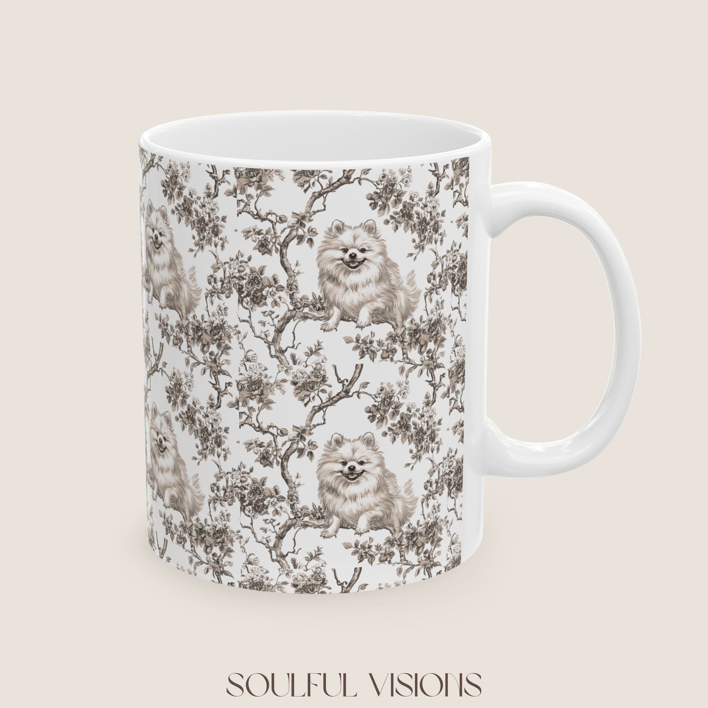 Pomeranian Toile De Jouy Mug