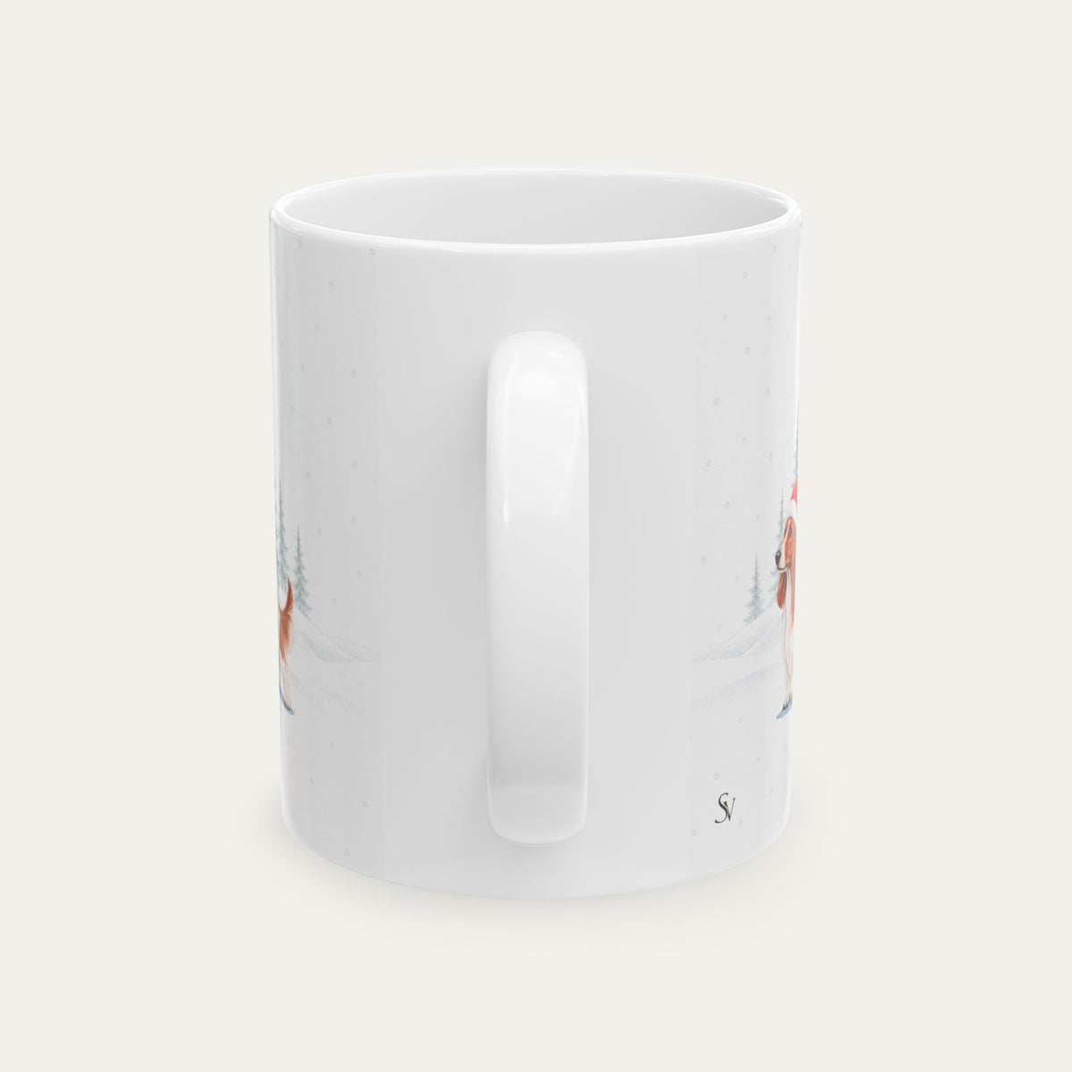 Custom Dachshund  Longhaired Red  and White Piebald Christmas Santa Hat Mug