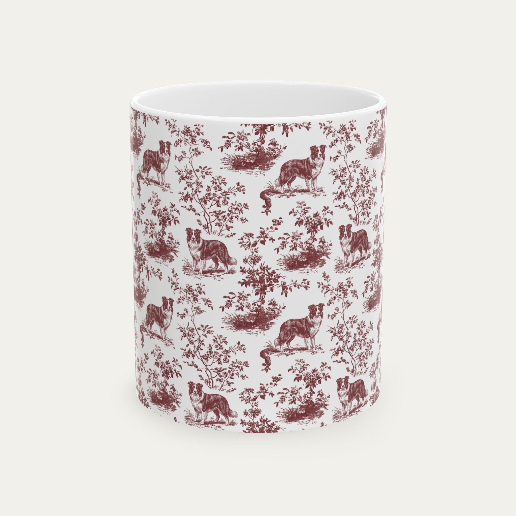 Border Collie Burgundy Toile Mug