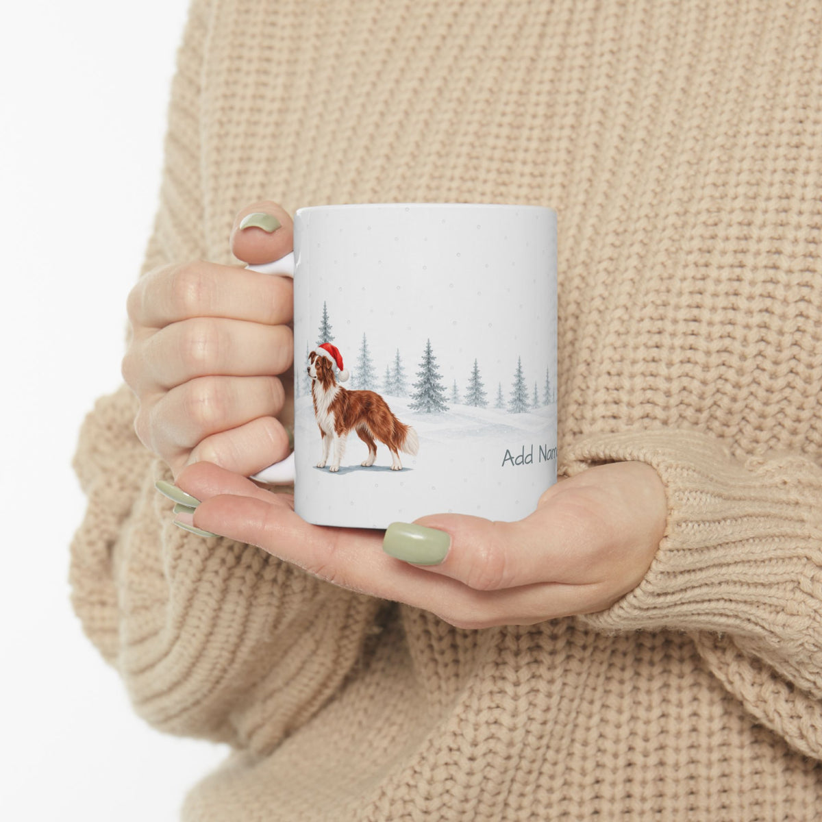 Custom Border Collie Red and White  Christmas Santa Hat Mug
