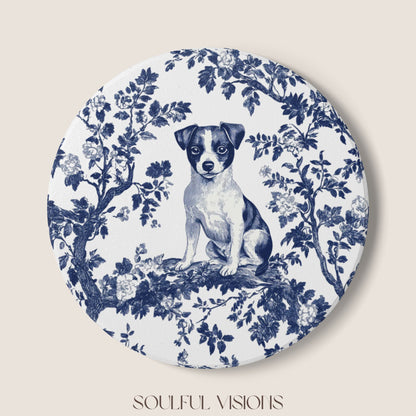 Jack Russell Ceramic Coaster French Blue Toile