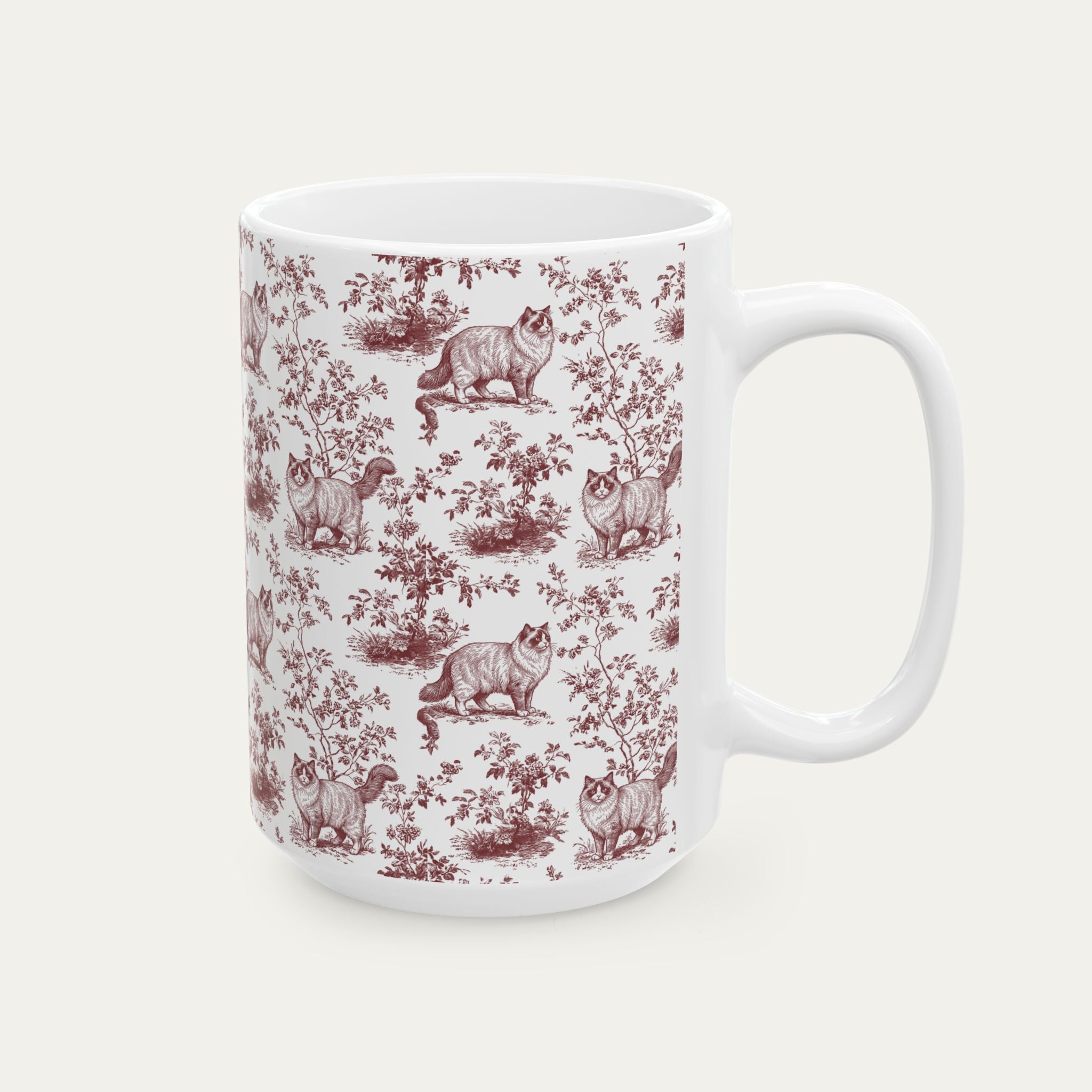 Ragdoll Cat Burgundy Toile Mug