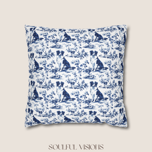 Border Collie Blue French Toile Pillow