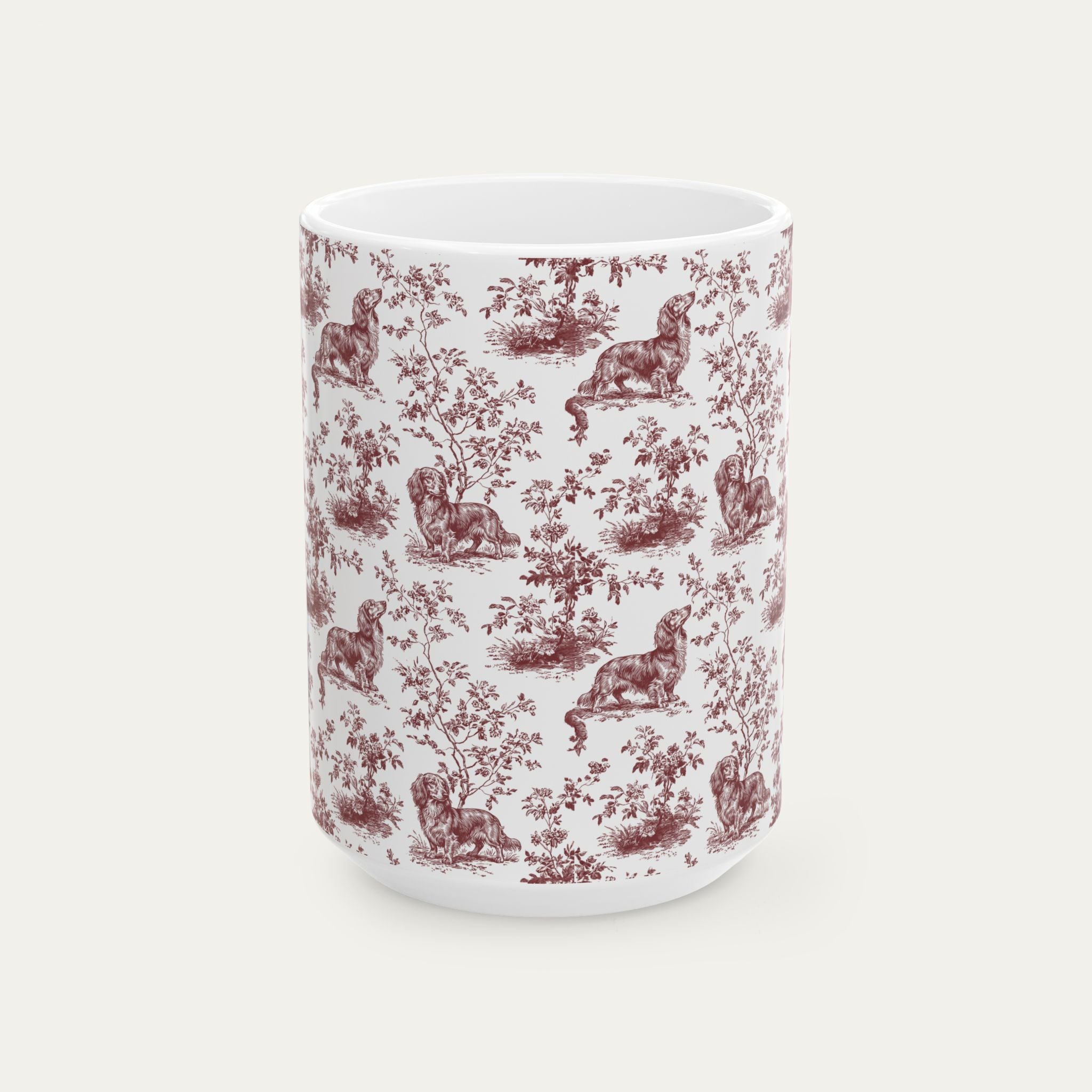 Dachshund Long haired Burgundy Toile Mug