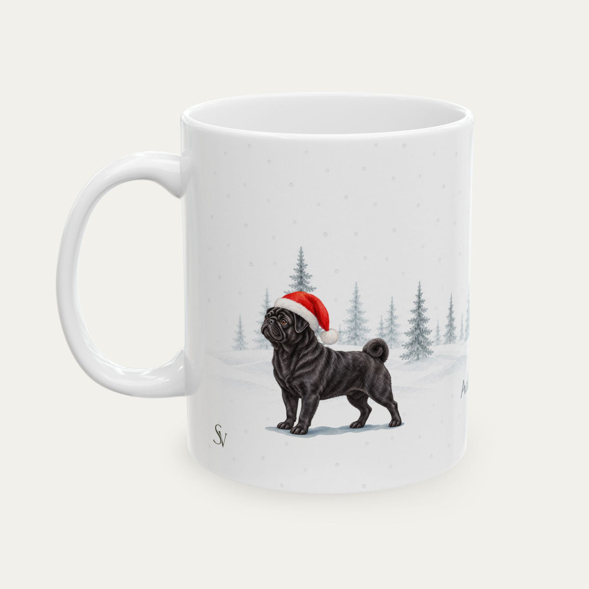 Custom Pug Black Christmas Santa Hat Mug