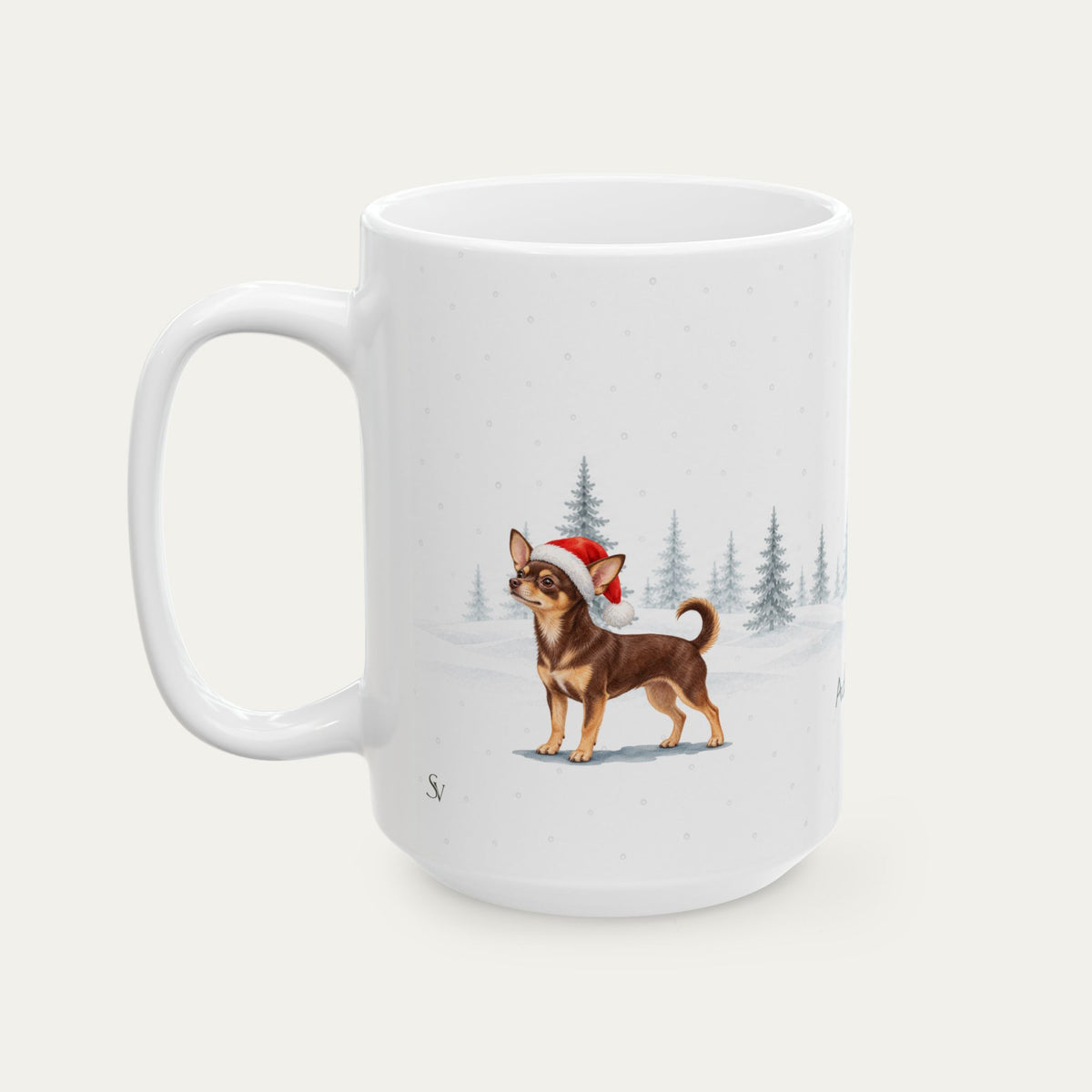 Custom Chihuahua Chocolate and Tan  Christmas Santa Hat Mug