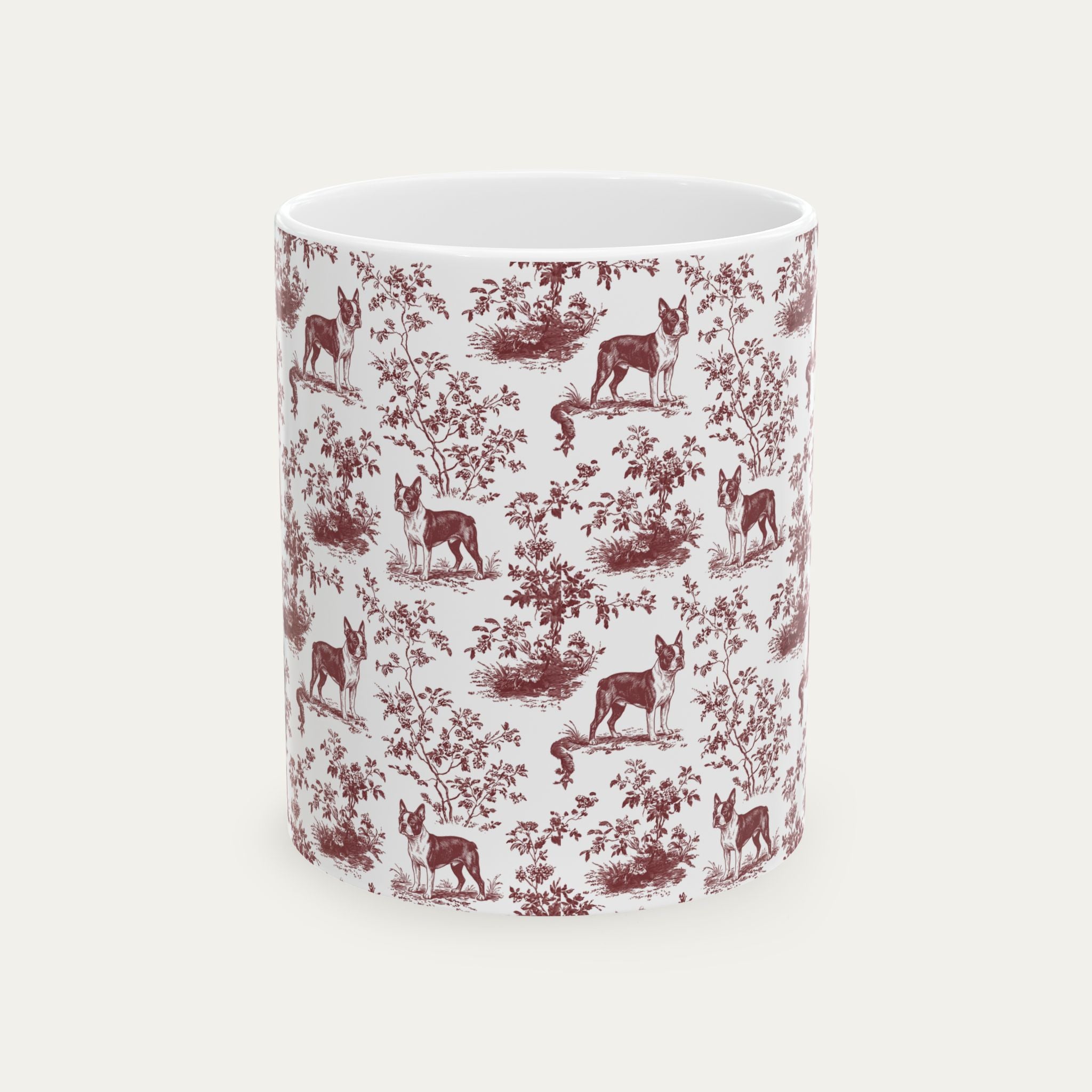 Boston Terrier Burgundy Toile Mug