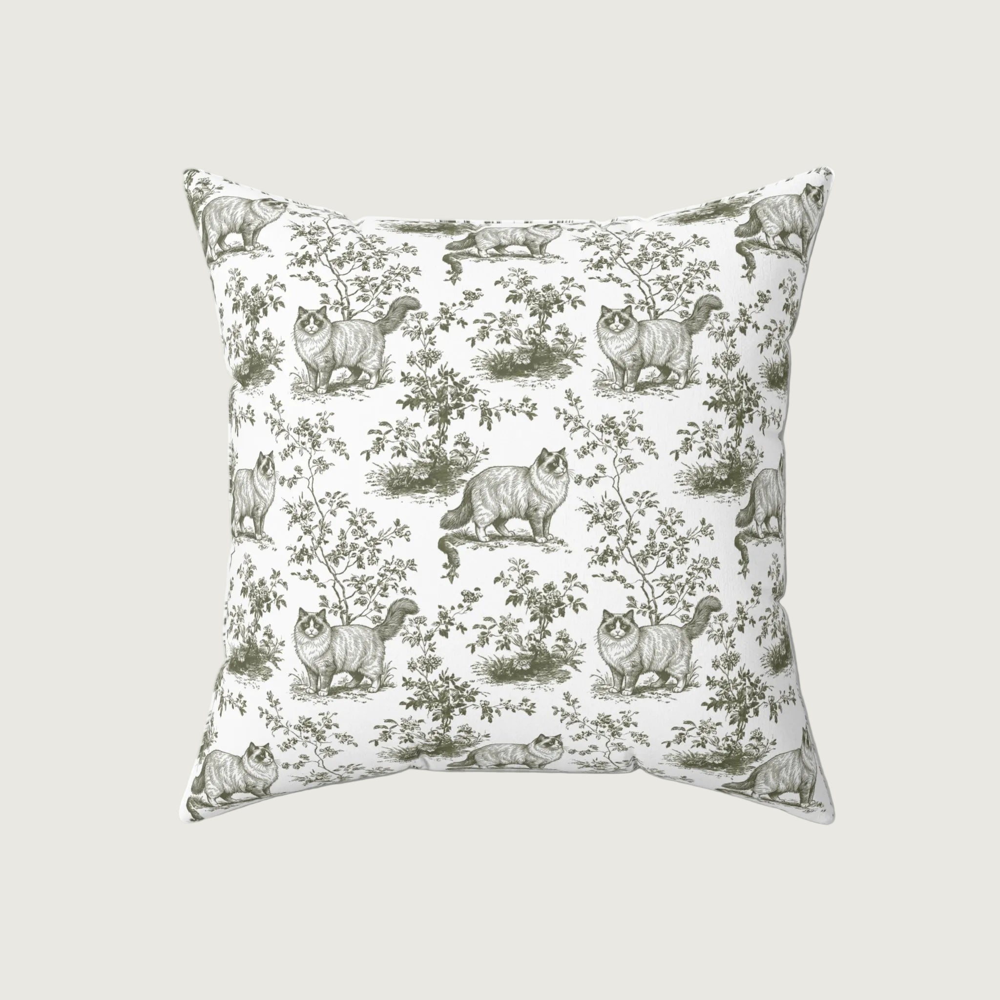 Cat Sage Green French Toile Pillow