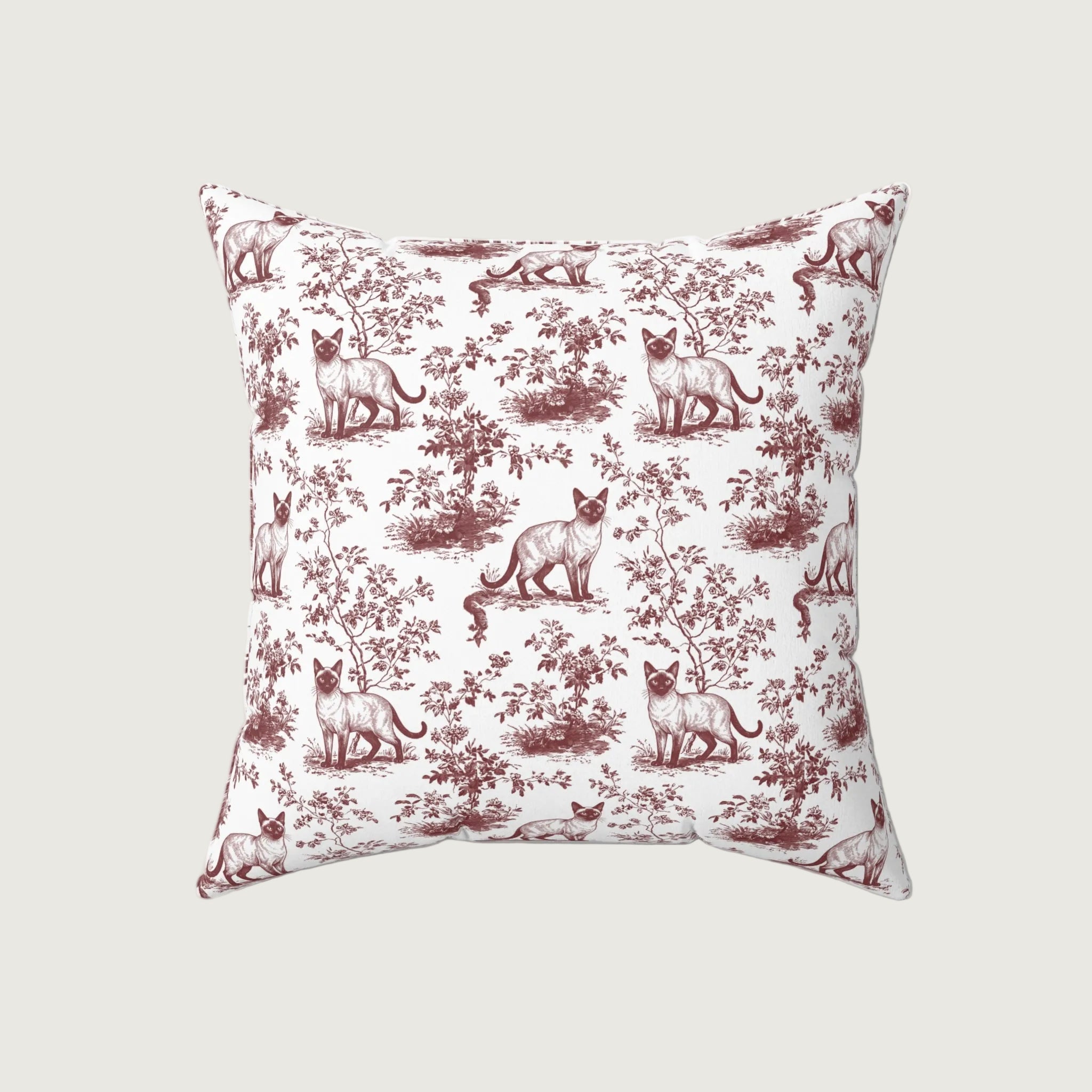 Cat Burgundy French Toile Pillow
