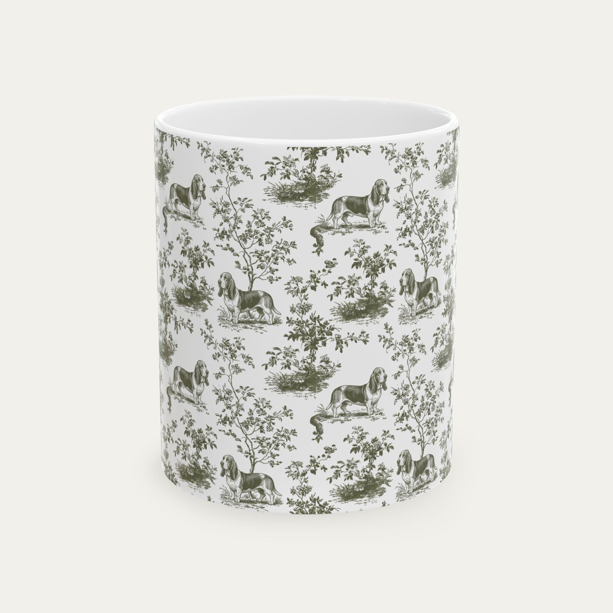 Basset Hound Sage Green Toile Mug