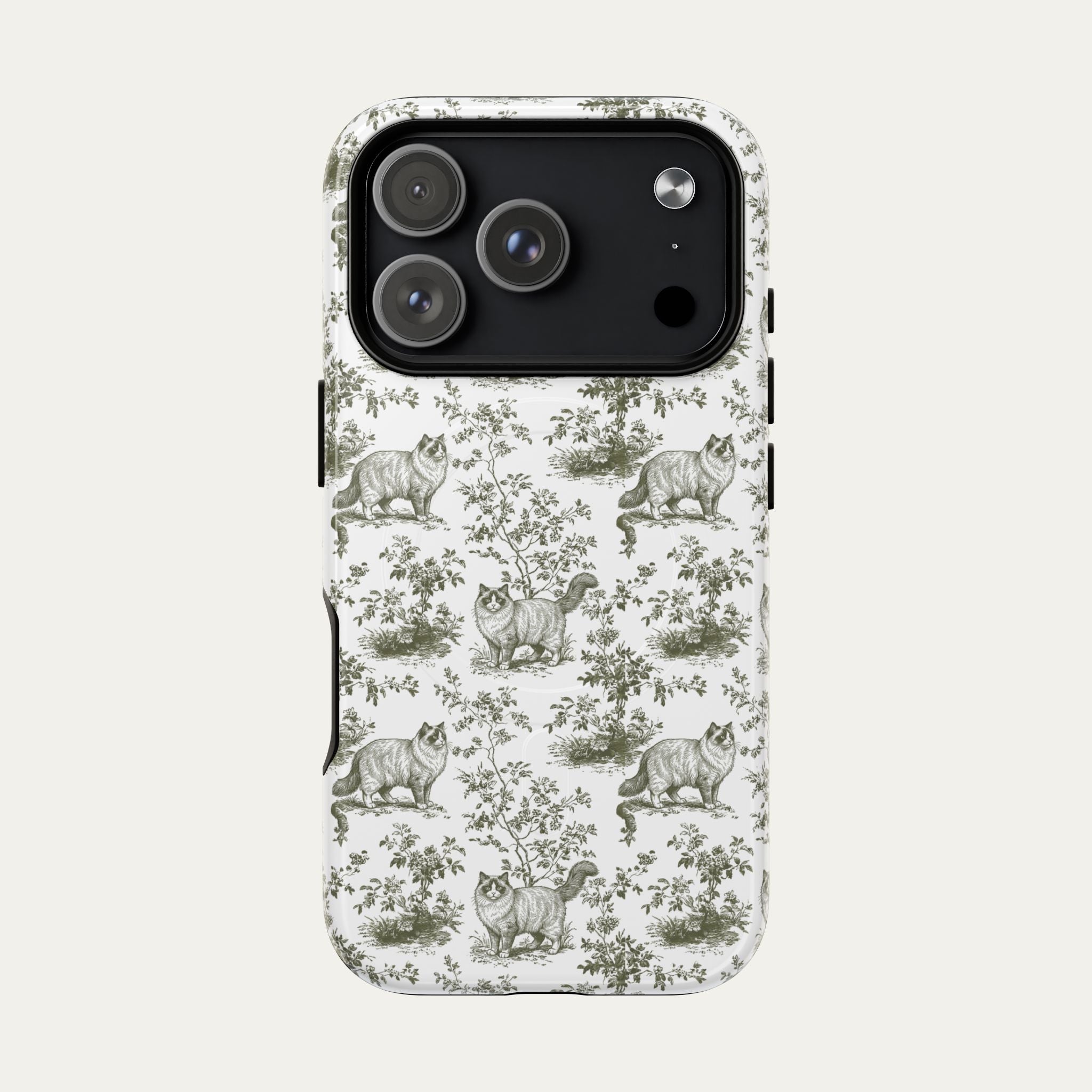 Cat Sage Green Toile Phone Case