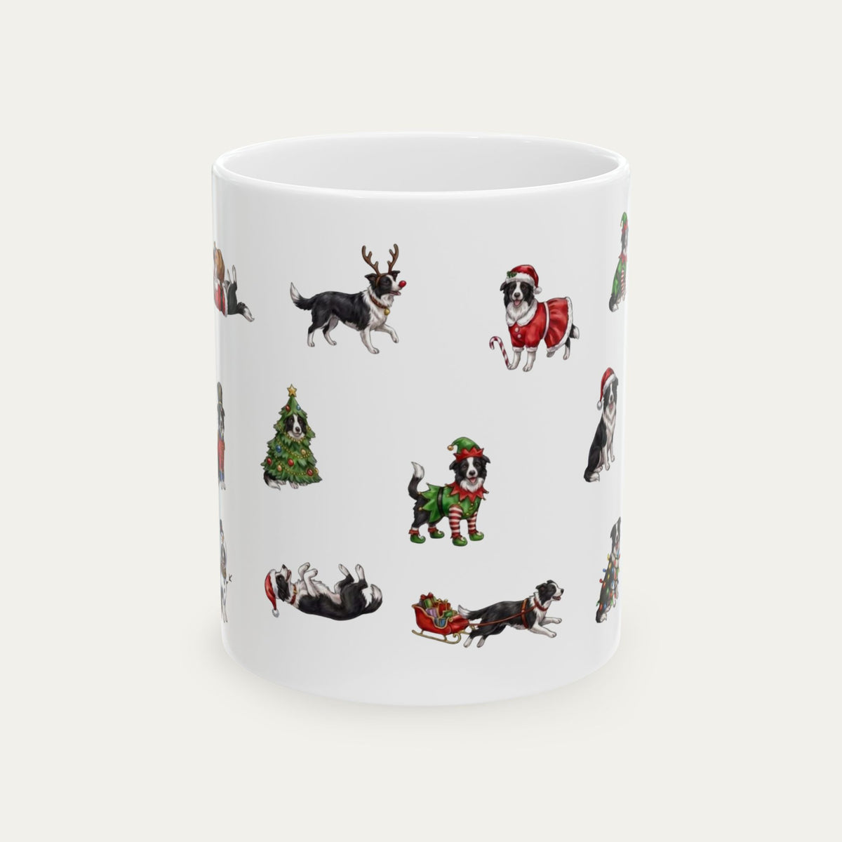 Border Collie Black and White Christmas Mug