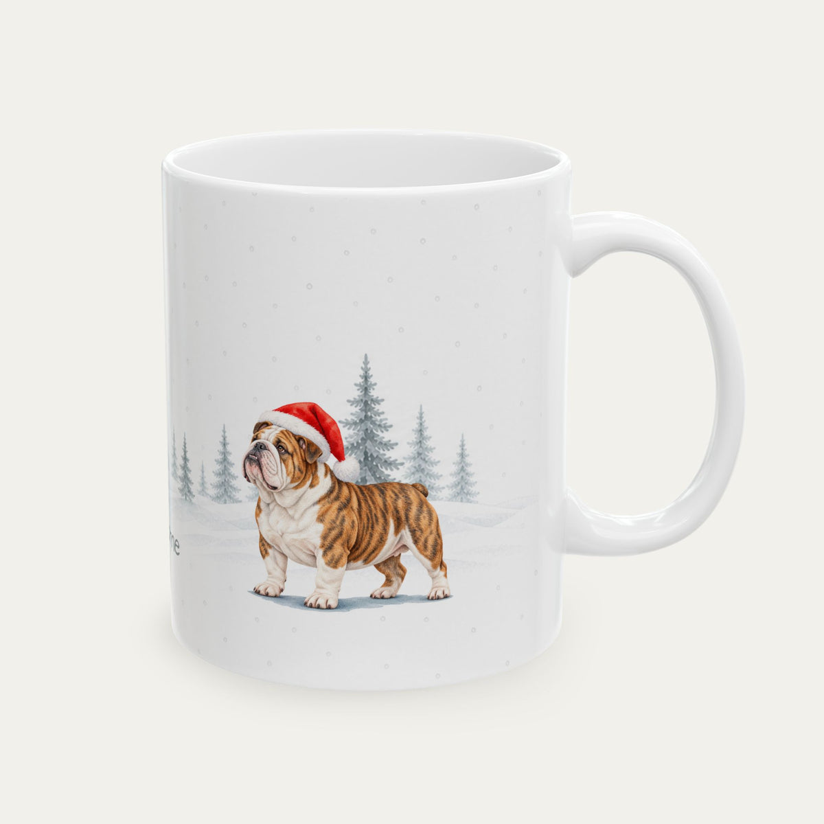 Custom English Bulldog Brindle and White Christmas Santa Hat Mug