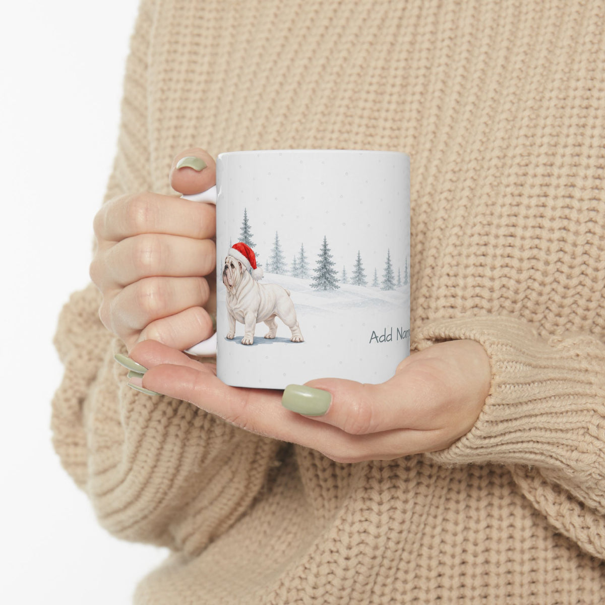 Custom English Bulldog White Christmas Santa Hat Mug