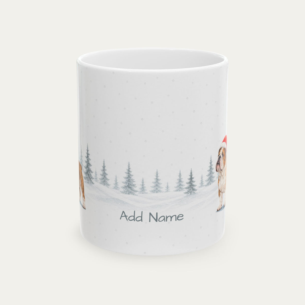 Custom English Bulldog Brindle and White Christmas Santa Hat Mug