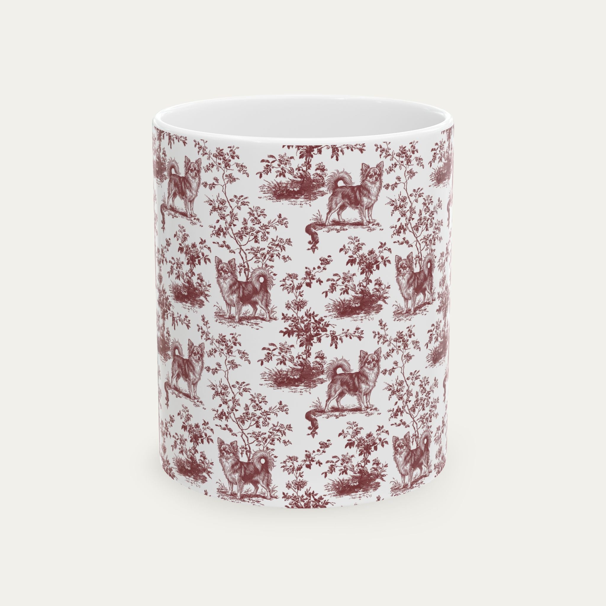 Chihuahua Longhaired Burgundy Toile Mug