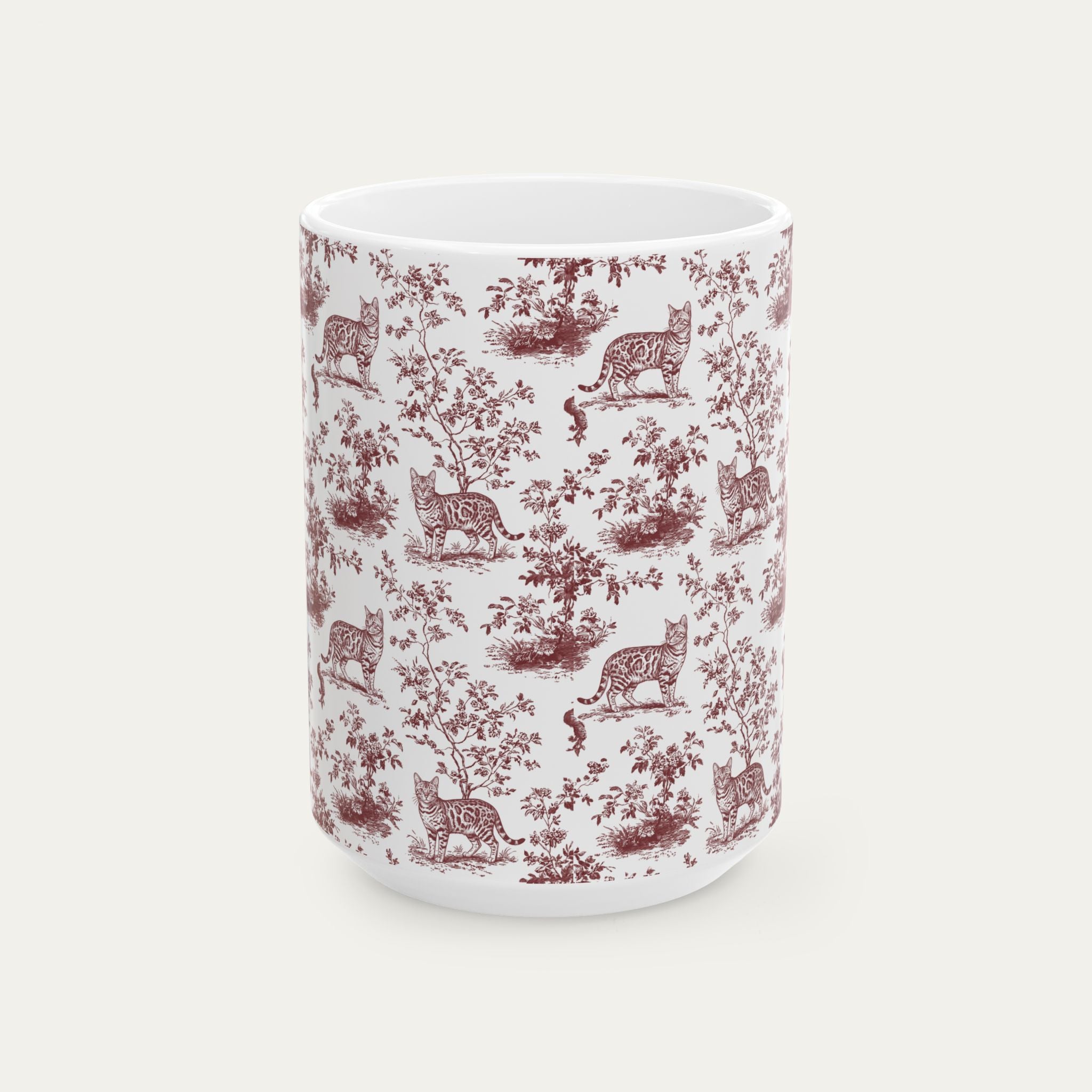 Bengal Cat Burgundy Toile Mug