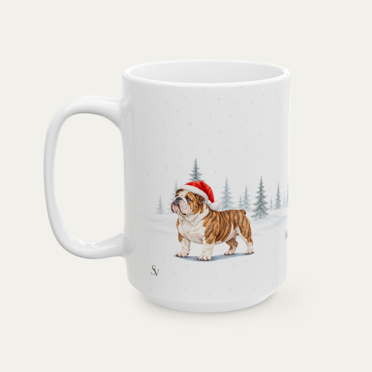 Custom English Bulldog Brindle and White Christmas Santa Hat Mug