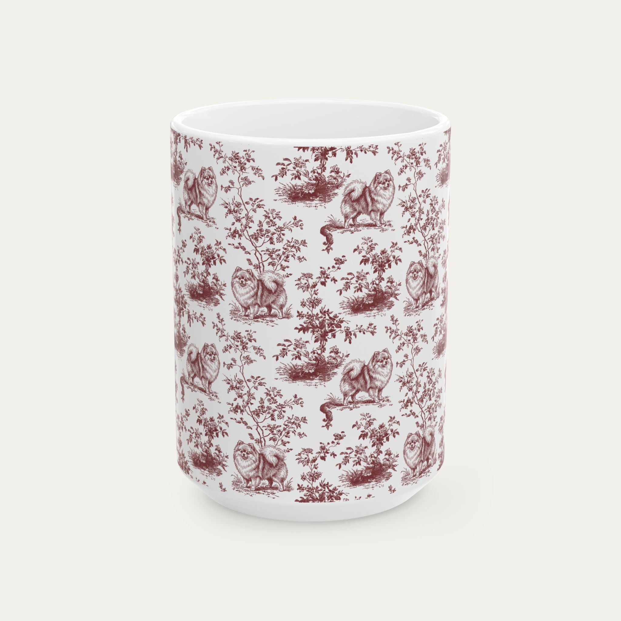 Pomeranian Burgundy Toile Mug