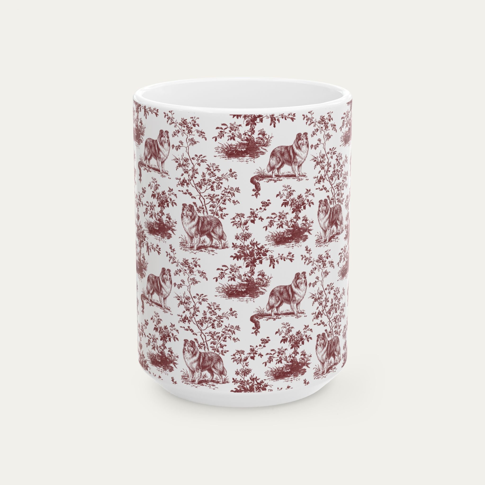 Shetland Sheepdog Burgundy Toile Mug