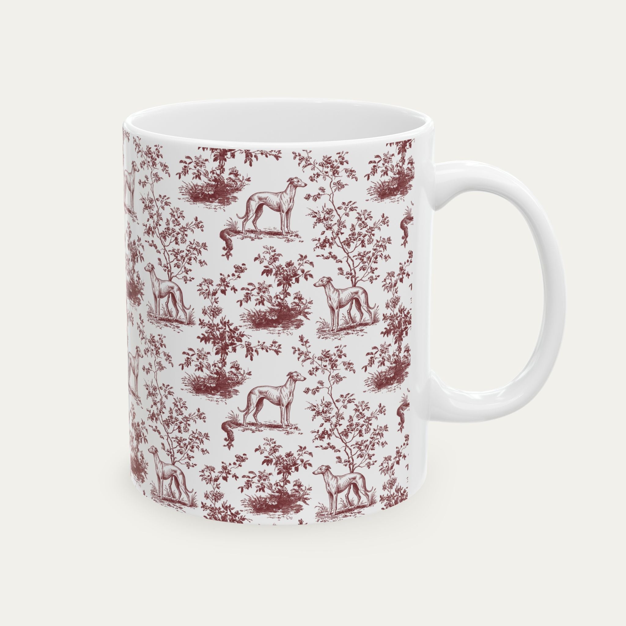 Whippet Burgundy Toile Mug