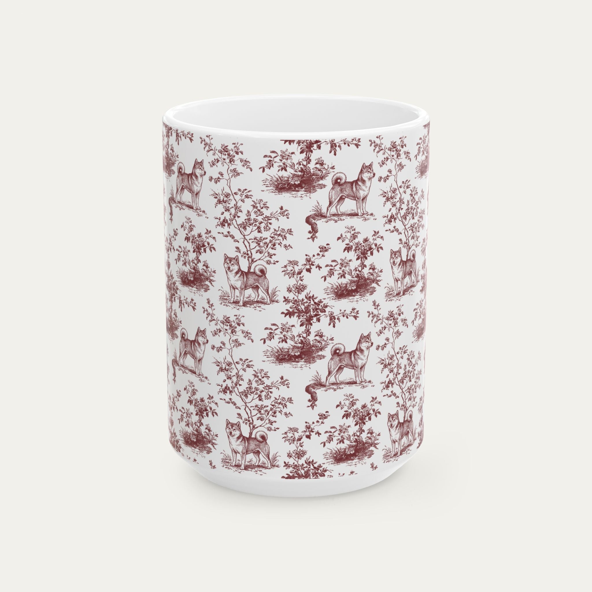 Shiba Inu Burgundy Toile Mug