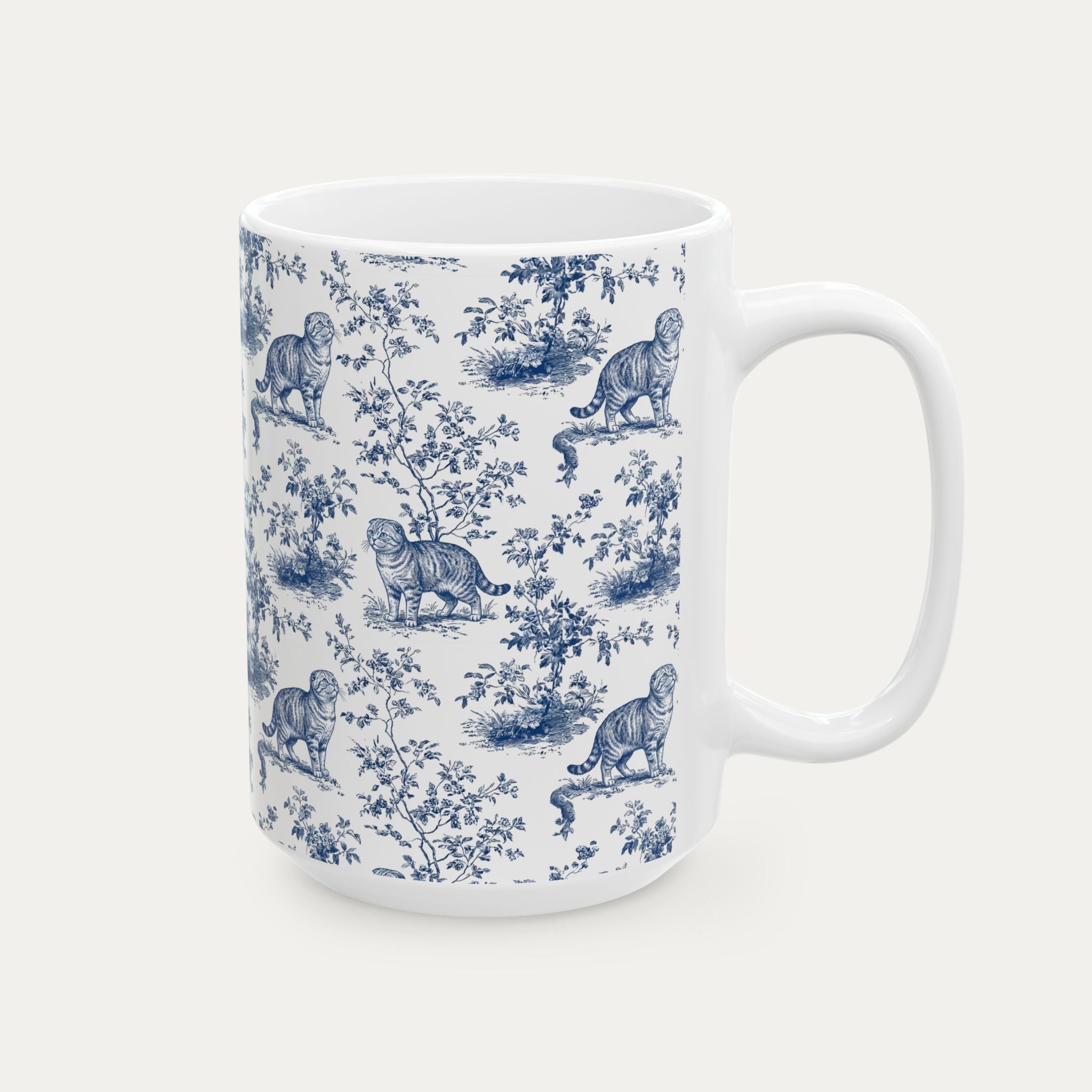 Scottish Fold Cat Blue Toile Mug