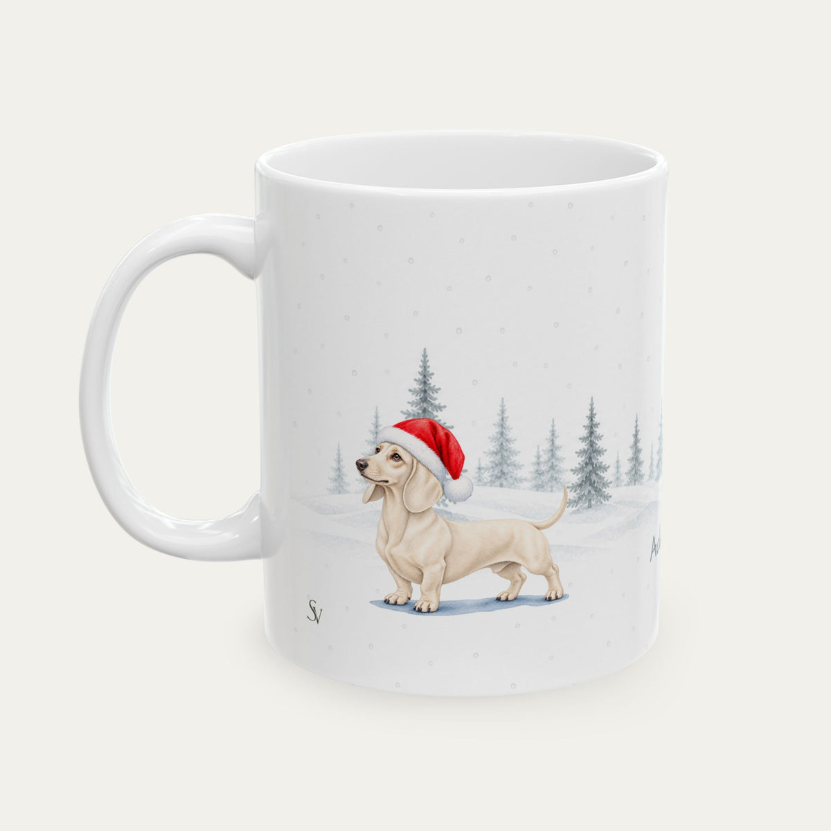 Custom Dachshund Cream Christmas  Santa Hat Mug