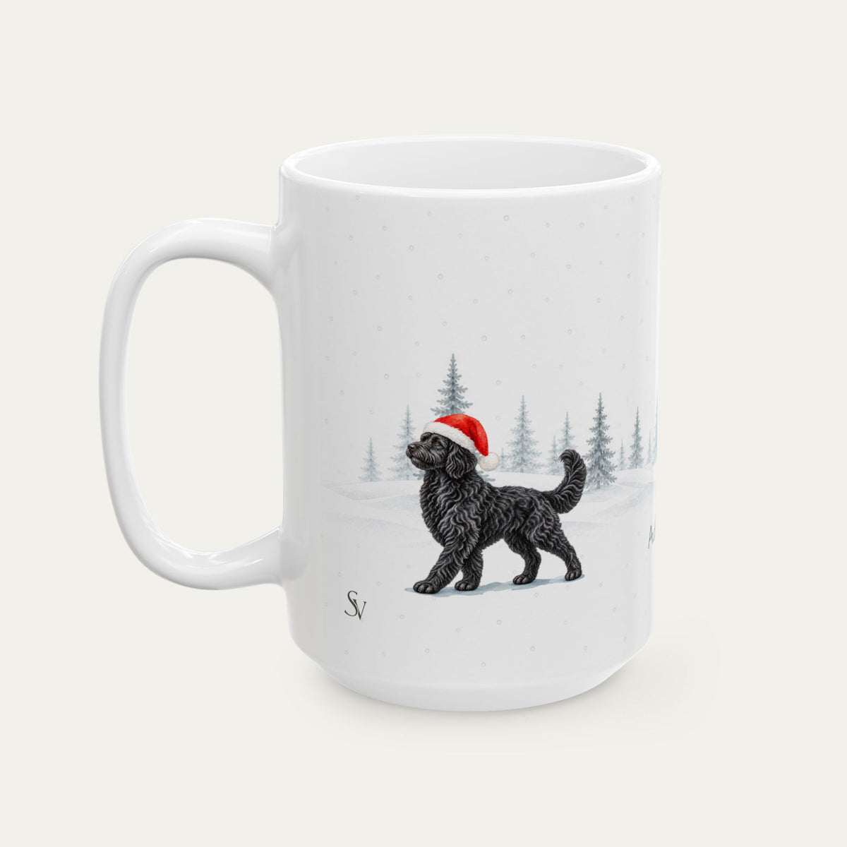 Custom Goldendoodle  Black Christmas Santa Hat Mug