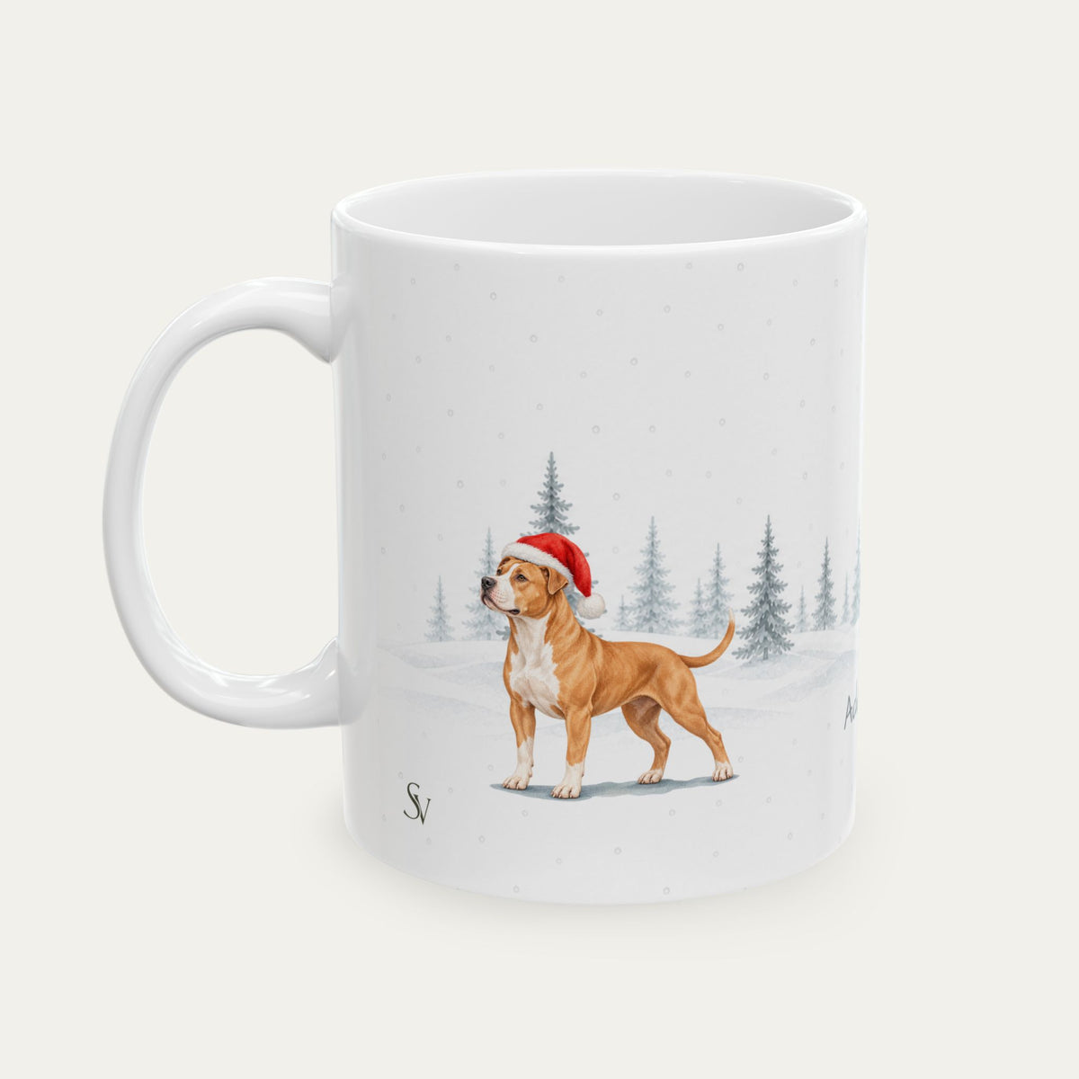 Custom Ptibull Fawn and White Christmas Santa Hat Mug