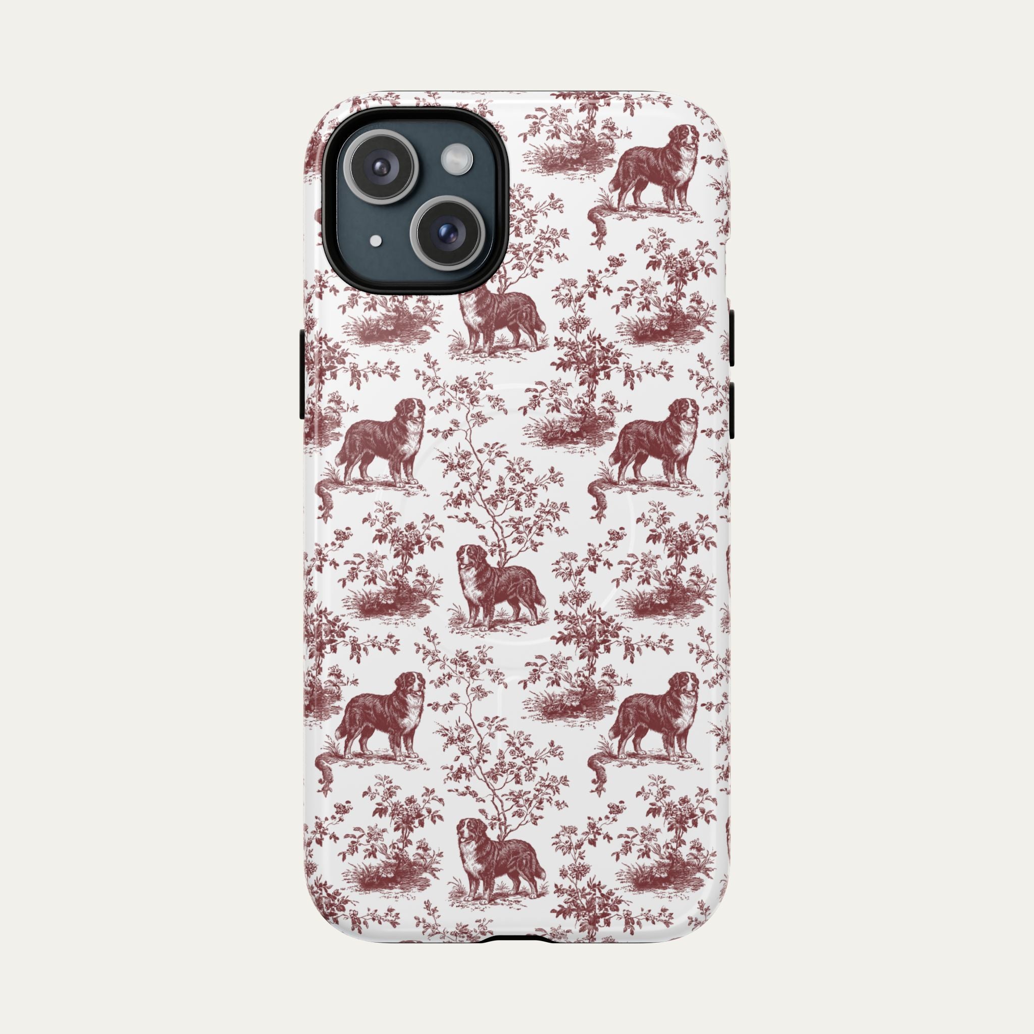 Bernese Mountain Burgundy Toile phone Case