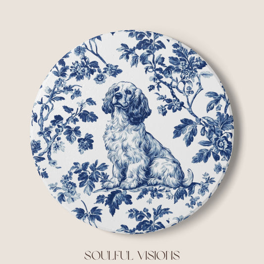 Cocker Spaniel Ceramic Coaster French Blue Toile