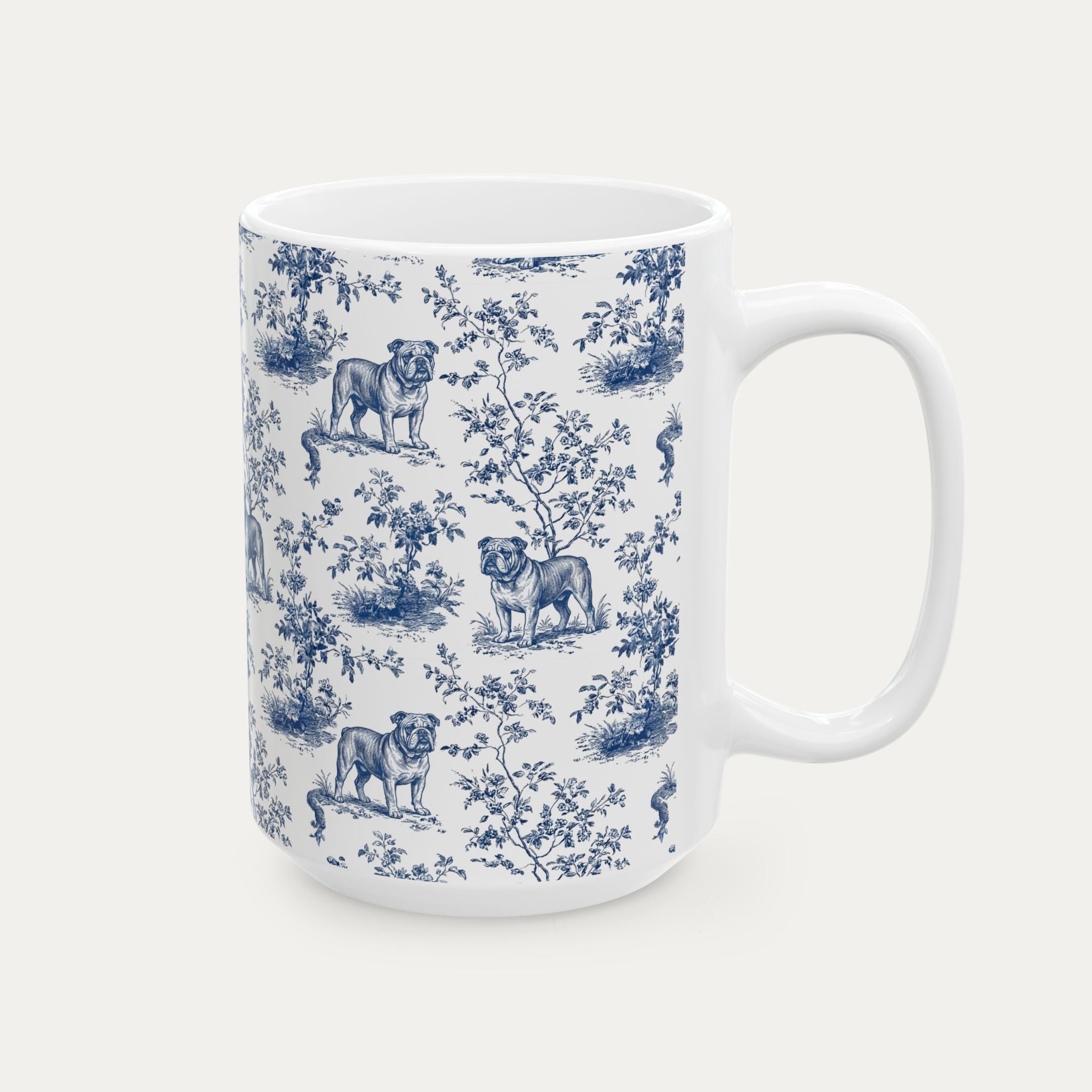 English Bulldog Blue Toile Mug
