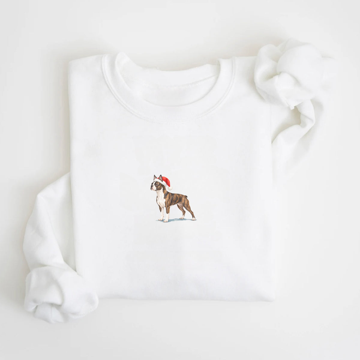 Boston terrier brindle and white  Christmas Sweatshirt