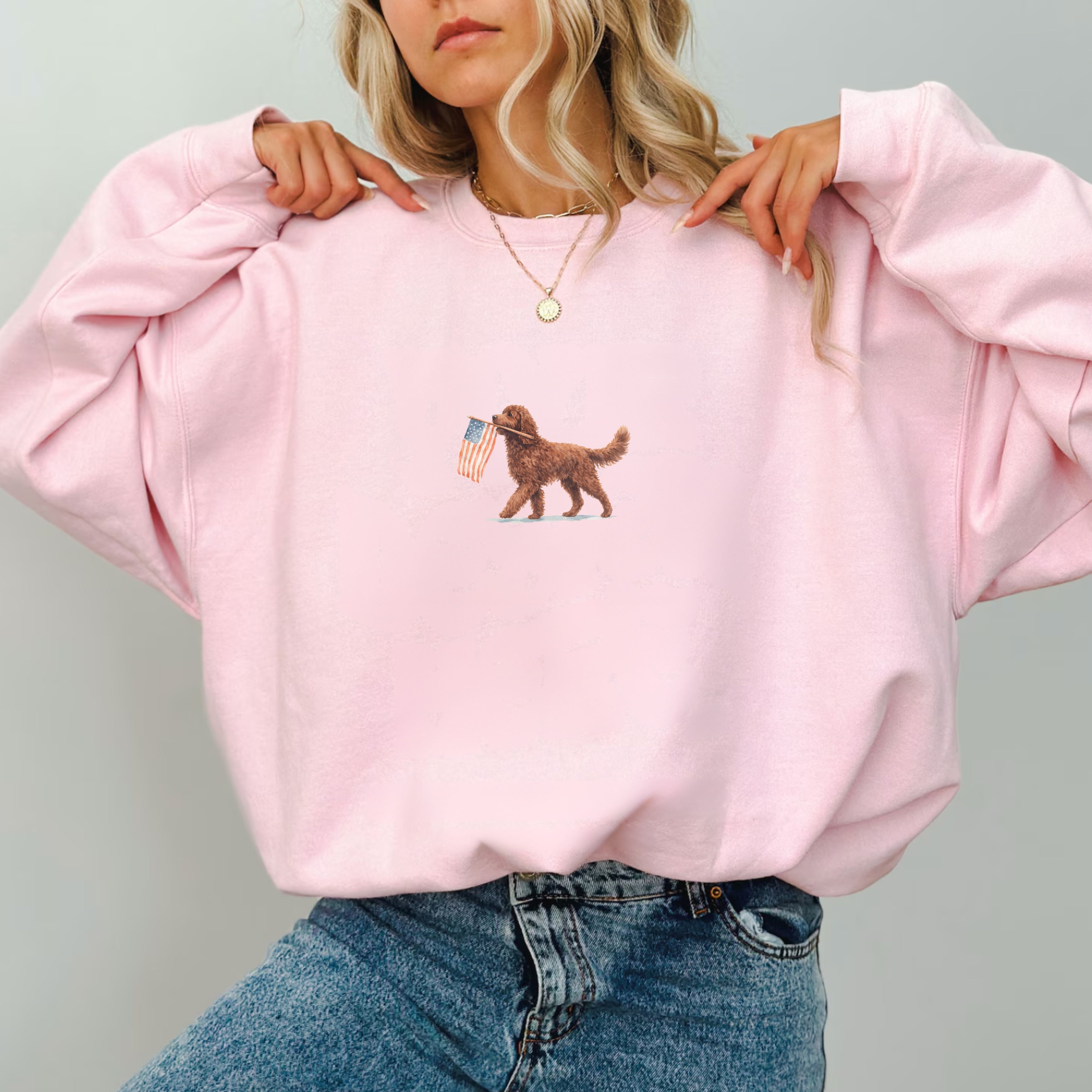 Chocolate Goldendoodle US Flag Sweatshirt