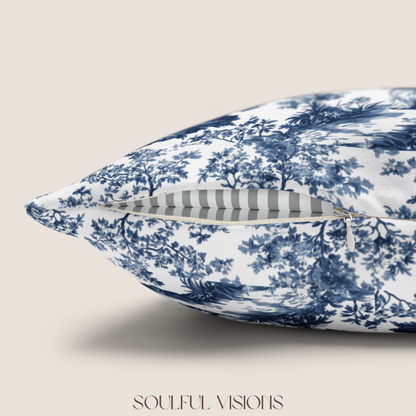 Yorkshire Terrier French Blue Toile De Jouy Pillow