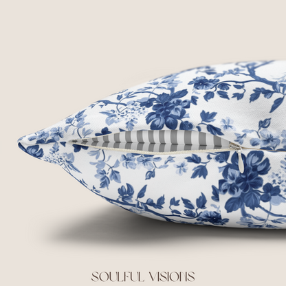 Cavalier King Charles Spaniel Blue French Toile De Jouy Pillow