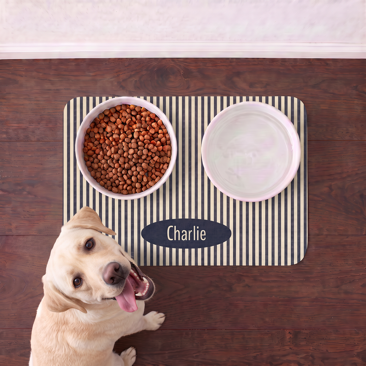 Custom Blue Stripe Pet Feeding Mat
