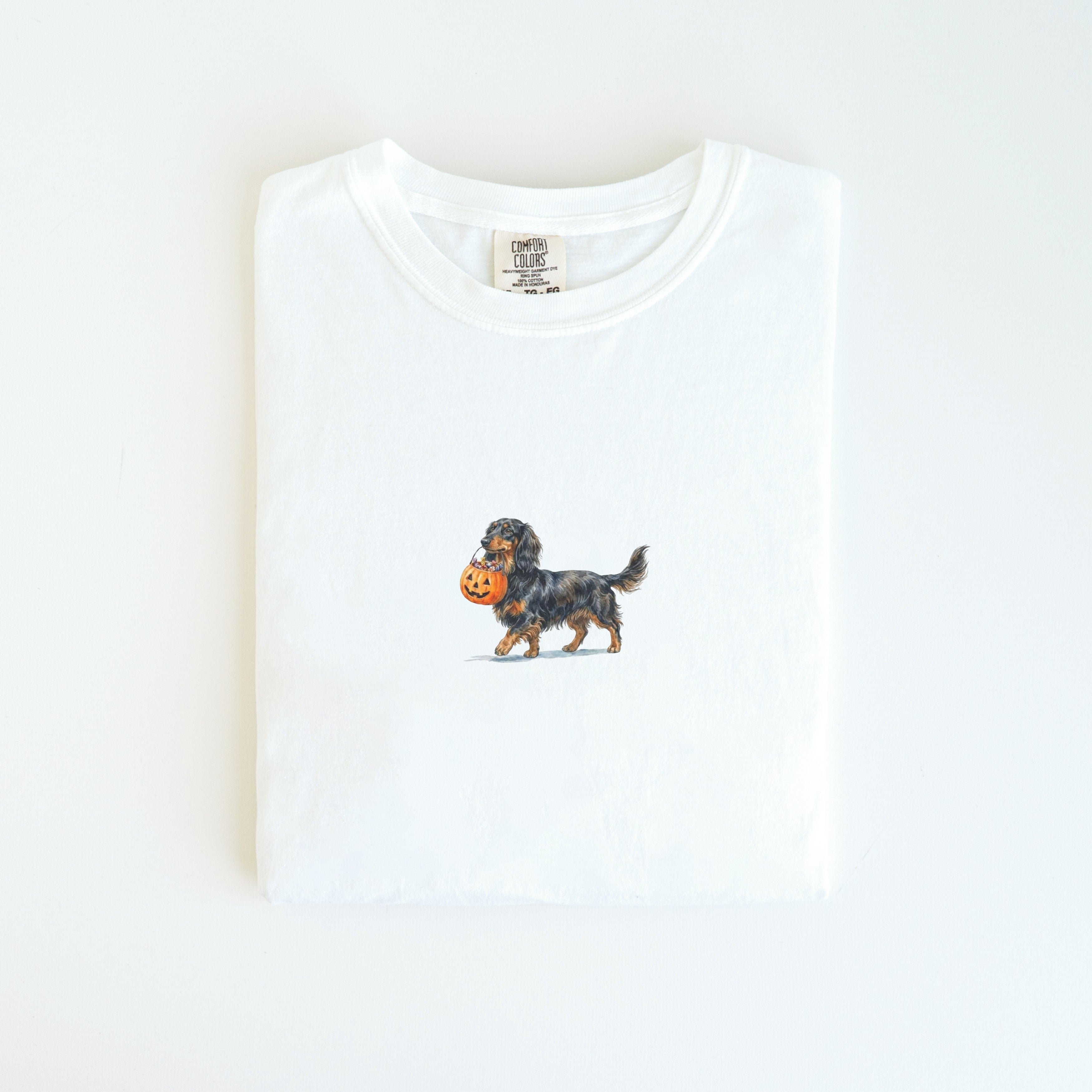 Dachshund LH Black and tan Halloween T-shirt