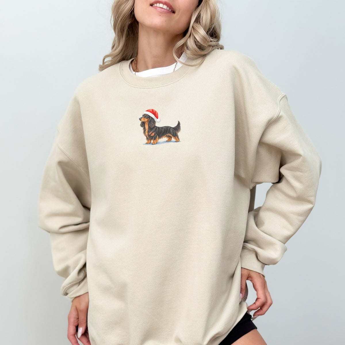Dachshund longhaired black and tan Christmas Sweatshirt