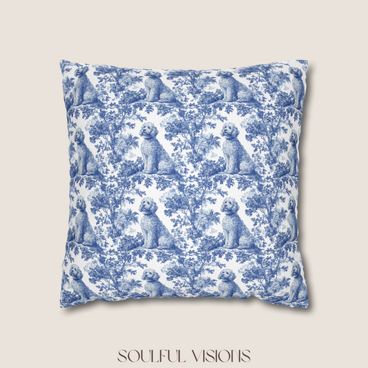 Goldendoodle Blue French Toile Pillow