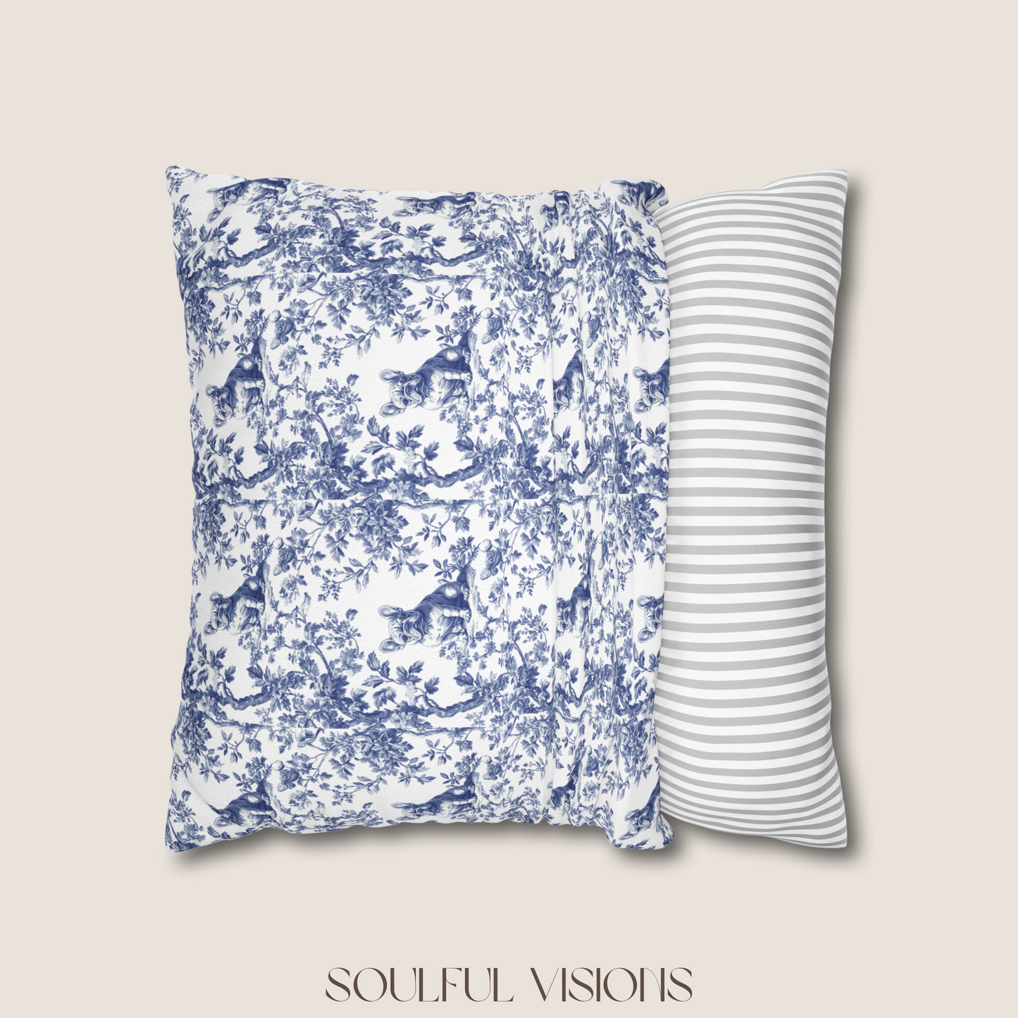 French Bulldog Blue French Toile De Jouy Pillow