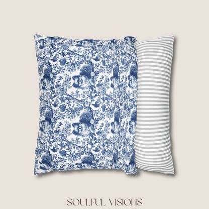 Pomeranian Blue French Toile De Jouy Pillow